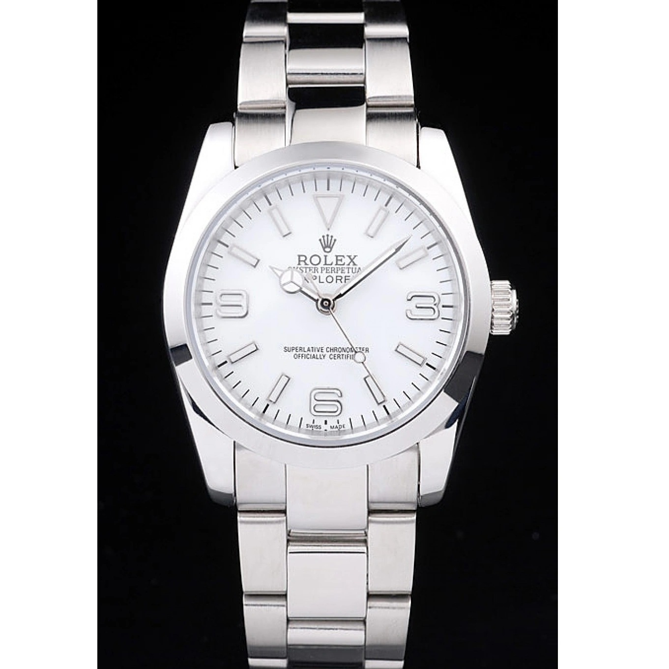 Rolex aaa copy Steel Explorer Polished White Rolex Stainless Dial 98086 1025